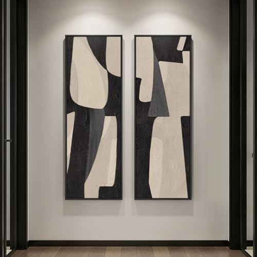 Framed Black Beige Abstract Long Vertical Wall Art - Image 5