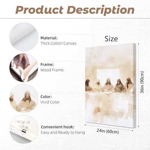 Jesus Wall Art Set of 3 Last Supper Wall Decor Christian Canvas Wall Art - Image 2