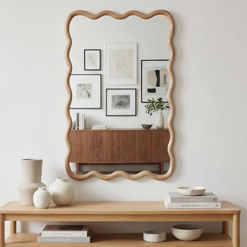 GDFStudio 20"x30" Wavy Rectangle Solid Wood Frame Mirror, Bohemian Decorative - Image 2