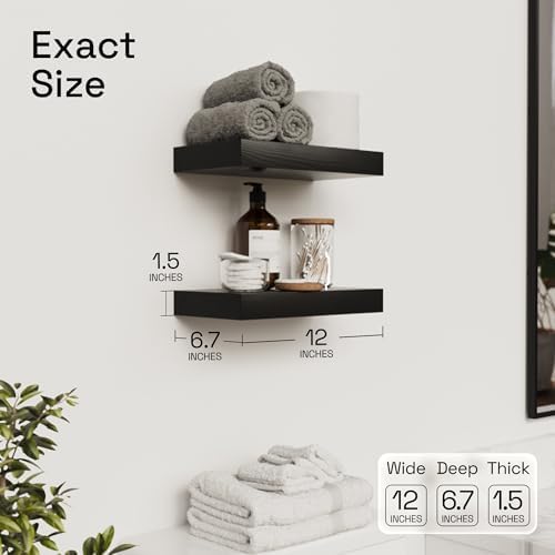 Solid Wood Floating Shelves for Wall 12 Inch Black, Small Wooden Shelf - Image 3