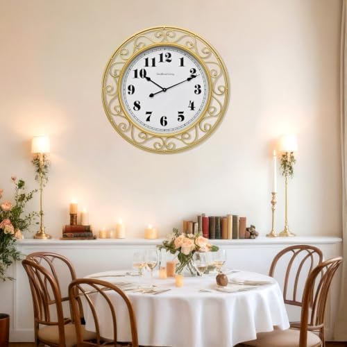 SwallowLiving 30 Inch Vintage Iron Large Gold Metal Frame Wall Clock Silent - Image 2