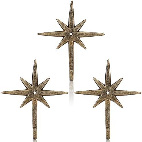 3 Pcs Cast Iron 8 Pointed Atomic Starburst Cute Wall Hooks by Otoolling