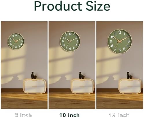 Roymnie 10 Inch Wall Clock Battery Operated Silent Non Ticking Green Analog - Image 2