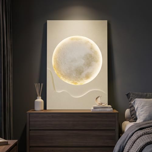 Cuspin Large White 3D LED Moon Wall Art, 24x36 In - Image 3
