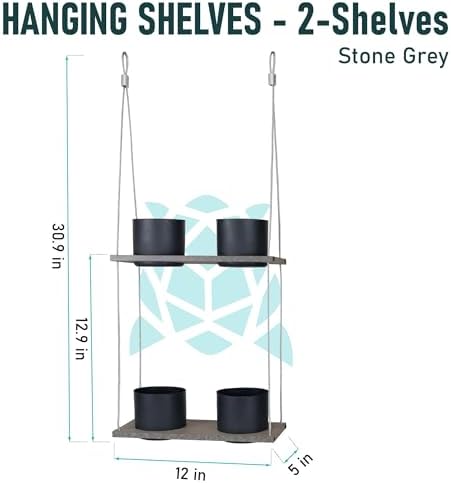 Hanging Planter Line, Plant Hanger, Stone Gray, 4 Pots Shelf - Image 3
