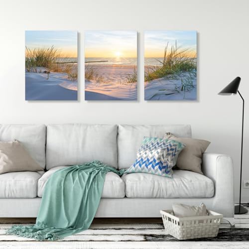 IAFWZX Wrapped Canvas Coastal Sunset Scenery Wall Art Set of 3, 16x24 in - Image 2