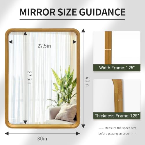 Wood Bathroom Mirror for Wall Rectangle Natural 30 x 40 Inch - Image 5