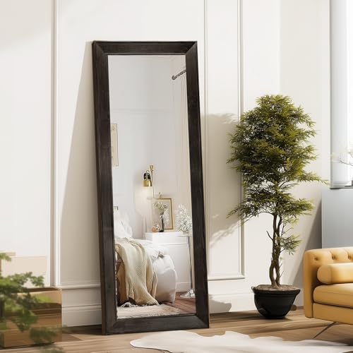 58x22in Full Length Mirror, Rustic Black Beveled Wood Frame by ABSWHLM