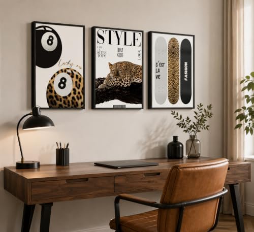 3Pcs Black Framed Trendy Leopard Wall Art Preppy Aesthetic Stylish Leopard - Image 4