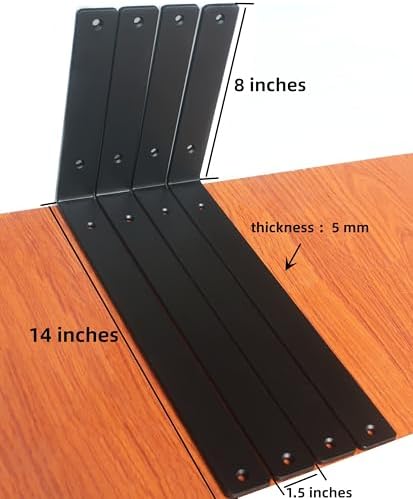 8 Pack - L 14" x H 8" x W1.5, 5mm Thick Black L Shelf Bracket, Iron Shelf - Image 2