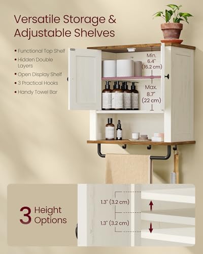 VASAGLE Bathroom Cabinet with Towel Bar, Wall-Mounted, 2 Barn Doors - Image 5