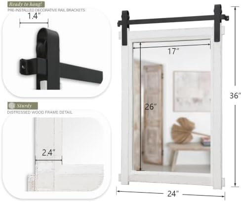 Besdomus Farmhouse Bathroom Vanity Mirror: 24"x36" White Rustic Barn Door - Image 2