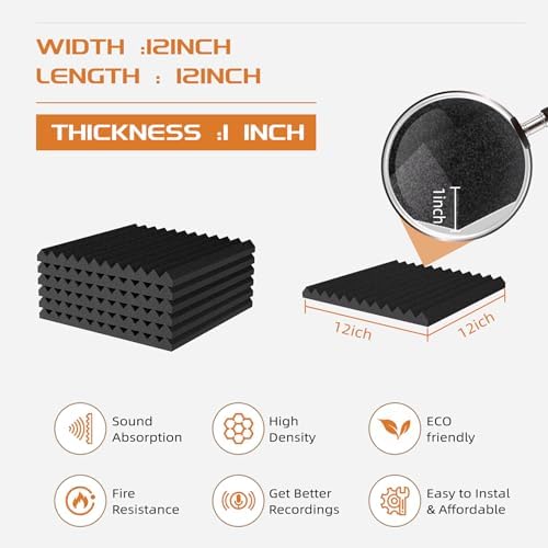 Sound Proof Foam Panels |12"×12"×1" Quick-Recovery Soundproof Wall Panels | - Image 2