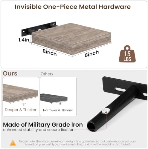 Acovy 8in Square Floating Shelves 4 PCs, Wall Mounted Display Shelf - Image 3