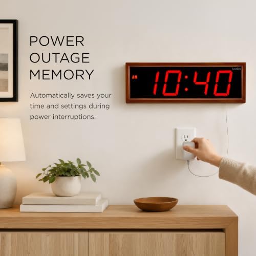 Ivation Large Digital Wall Clock, Big LED Display & Stylish Wood Frame - Image 6
