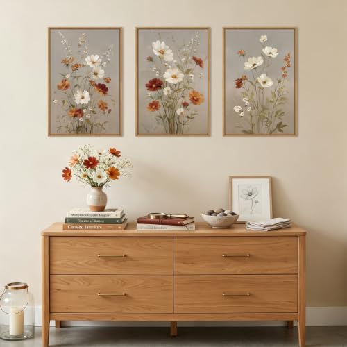 BINCUE Vintage Flower Wall Art Set of 3 Framed Floral Wall Paintings 16x24 - Image 3