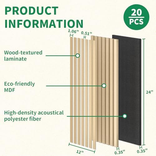 Wood Wall Panels 24" x 12" Acoustic Wood Slat Wall Panel, Living Room - Image 3