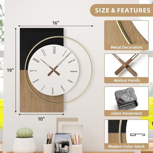 19x16 Inch Modern Silent Wall Clock Battery Operated - Image 2