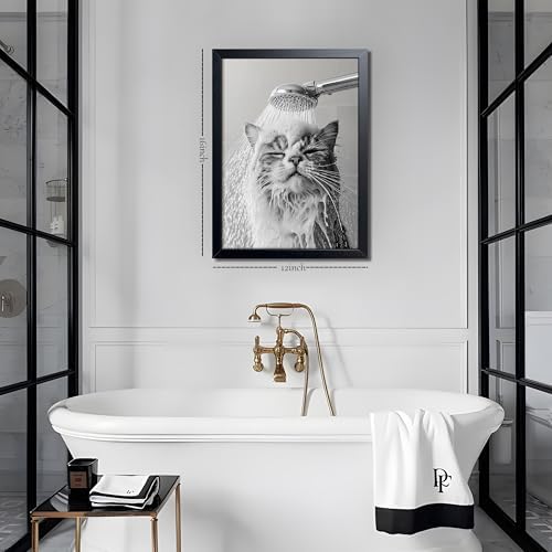 XYHYRA Framed Cat Bathroom Decor Funny Animal Bathroom Wall Art Black and White - Image 7
