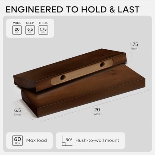 Homeforia 20 Inch Floating Shelves, High-End Solid Pine Wood - Image 2