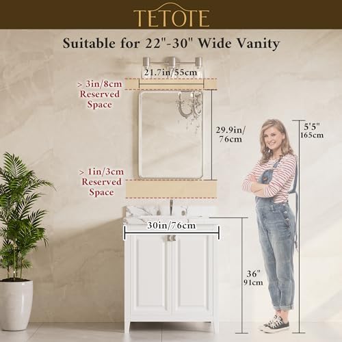 TETOTE Brushed Nickel Mirror for Bathroom 22 x 30 Beveled Edge Tempered Glass - Image 2
