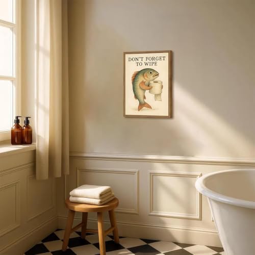 Funny Fish Bathroom Wall Art Don't Forget to Wipe Quote Sign Wall Decor Painting - Image 5