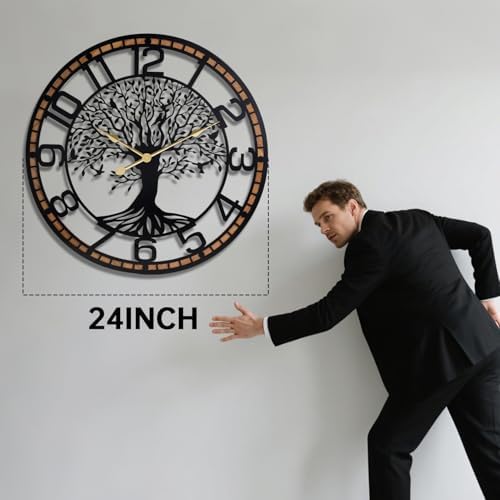 Dankeit Tree of Life Wall Clock, 24Inch Metal Black Family Tree Oversized Wood - Image 4