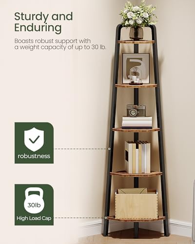 CHOEZON Corner Shelf, 5-Tier Ladder Corner Shelf, Ladder Bookshelf, 59.6" Tall - Image 6