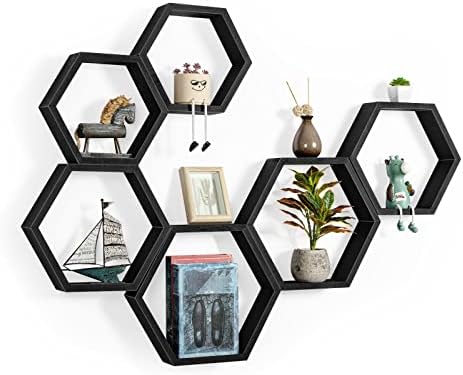 Hexagon Floating Shelves Black, Honeycomb Shelves by YBING