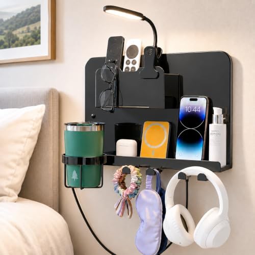 Floating Bedside Wall Shelf, Metal Wall Organizer by ODCPN