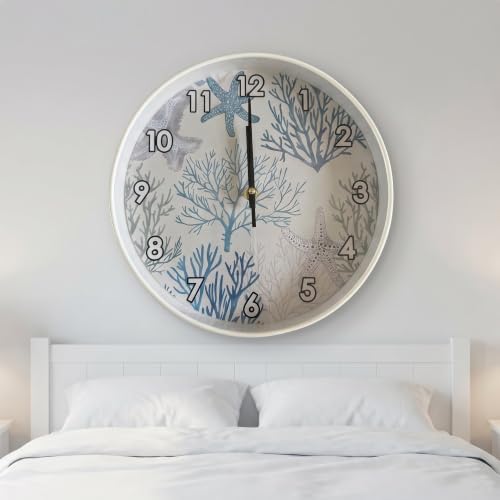 Ocean Theme Coral Starfish Beach Seashell wall clock Silent Non Ticking battery - Image 7