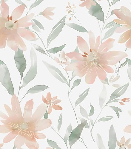 Laatse Light Color Floral Pink Flower Peel and Stick Wallpaper 17.5''x118'' by Laatse