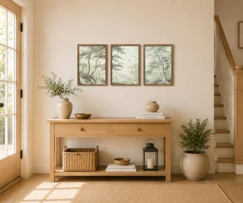 Botanical Forest Wall Art Set of 3 Framed, Vintage Neutral Canvas Prints - Image 4