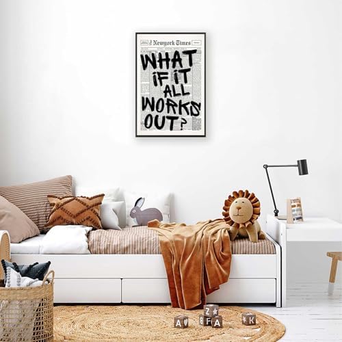 Retro Black And White Newspaper Poster What If It All Works Out Canvas Wall Art - Image 3