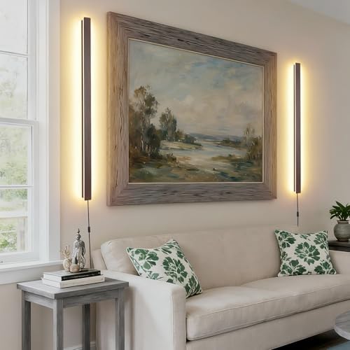 KELUOLY Farmhouse Plug in Long Wall Sconce, 39.3" Faux Walnut Finish LED Wall - Image 6