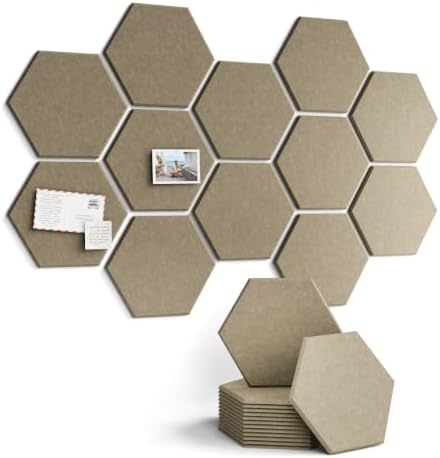 Fluxynara 12-Pack Hexagon Felt Bulletin Board Tiles, Olive Brown by FLUXYNARA