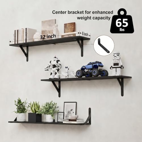 WOPITUES Long Wall Shelves 32″W x 8″D, Floating Book Shelves Max Load 65lbs - Image 3