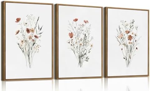 KISSFOX Framed Wildflower Wall Art Vintage Floral Canvas Wall Art Flower by KISSFOX