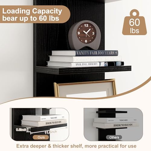 5 Tier Black Floating Wall Shelf, Vertical Storage Tower - Image 4