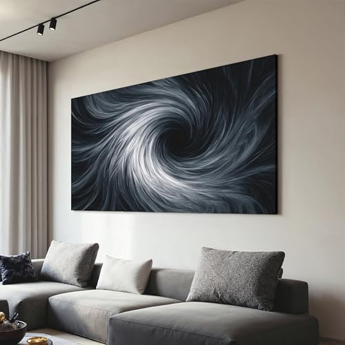 YISXINOAG Black White Abstract Wall Art Modern Spiral Painting 29"X58" by YISXINOAG