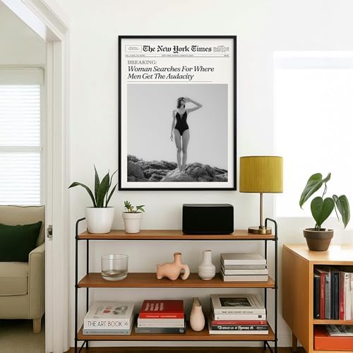 Trendy NewsPaper Wall Art 12x18in Black Framed Woman Searches - Image 4