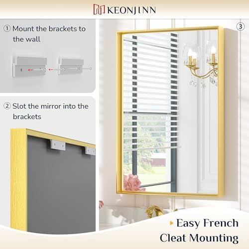 Keonjinn 24x32 Inch Gold Bathroom Mirror - Image 6