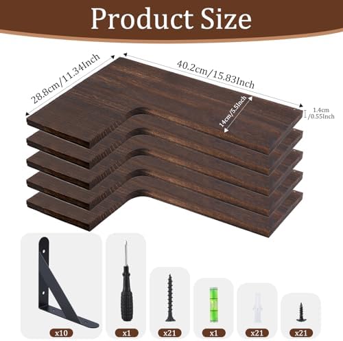 Corner Floating Shelves Set of 5, Rustic Wood Shelves, Dark Brown - Image 3