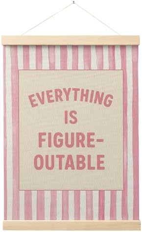 FGFK Preppy Pink Striped Everything Is Figureoutable Inspirational Framed by WelcometoFGFKhome