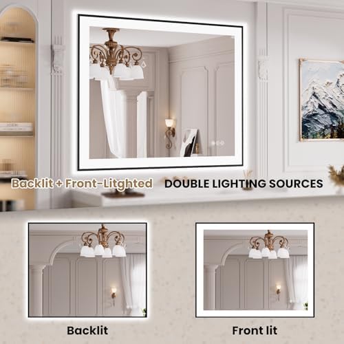LOAAO 40"X32" LED Bathroom Mirror Black Framed - Image 5