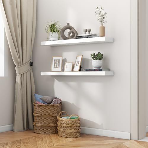 fuqing 36 Inch Floating Shelves, 6.7 Inch Deep White Wall Shelves Set of 2 - Image 2