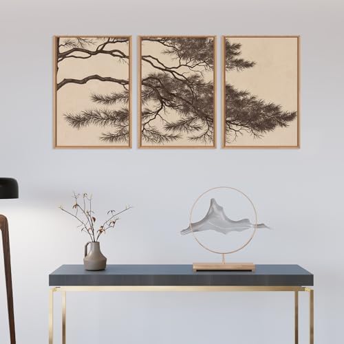 LHIUEM Large Vintage Pine Tree Branch Framed Canvas Wall Art, Sketch Botanical - Image 5