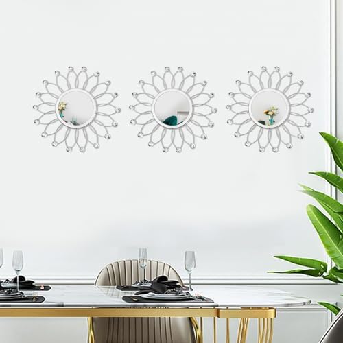 3 Pack Metal Mirrors for Wall Sunburst Wall Mirror Silver Crystal Wall Art - Image 7