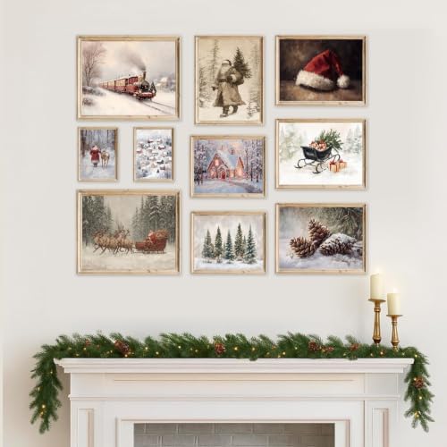 KBKBART Vintage Christmas Wall Art Prints Set of 10 Holiday Canvas Painting - Image 5