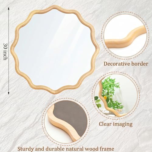 Vercraft 30" Scalloped Wood Wall Mirror, Boho Wall Decor - Image 2